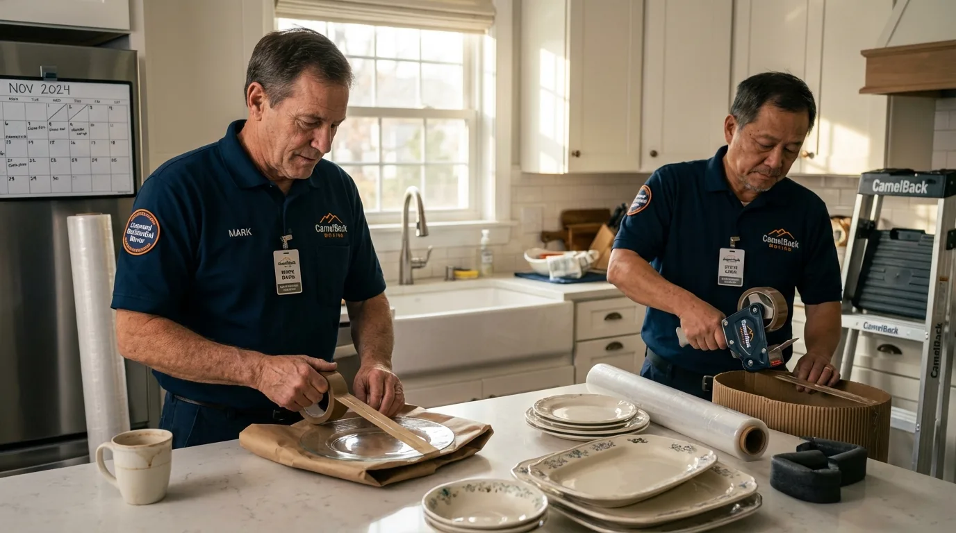 Professional crew packing kitchen dishware in Phelan, CA