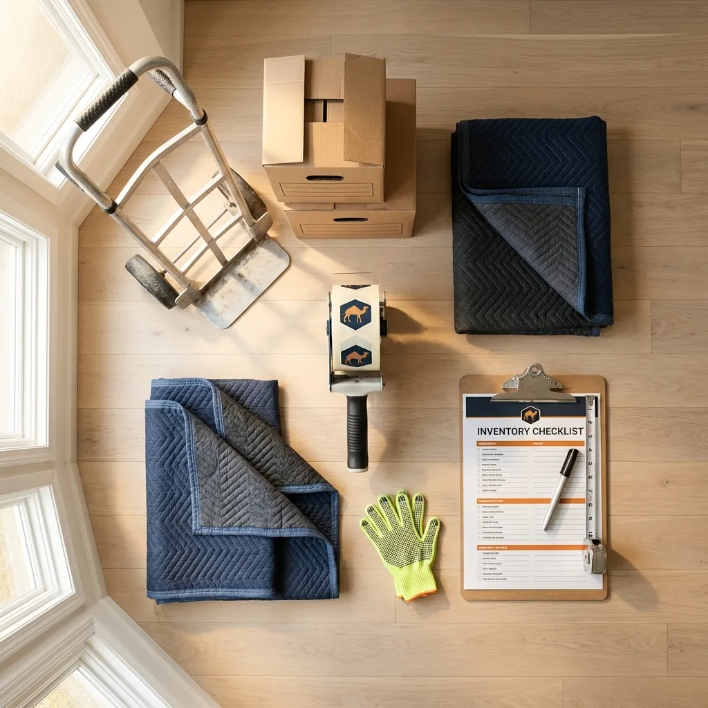 Professional moving supplies and packing materials layout for Phelan residential relocations